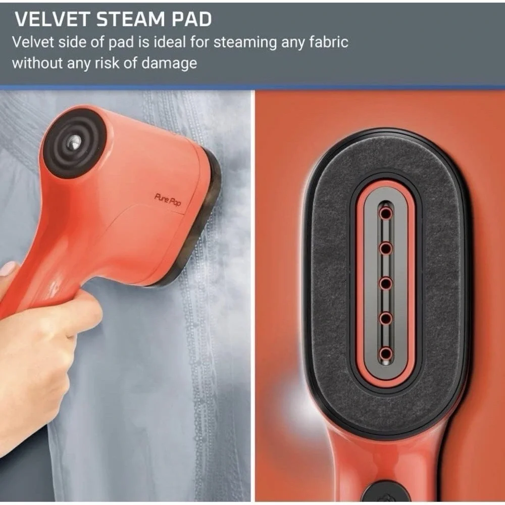 Rowenta Pure Pop Handheld Garment Fabric Steamer Red Lint & Velvet Pad 1150W